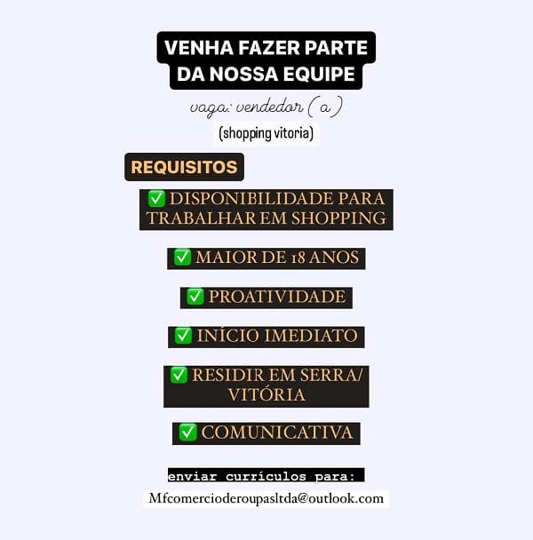 CONSULTOR (A) DE VENDAS (Shopping Vitória)