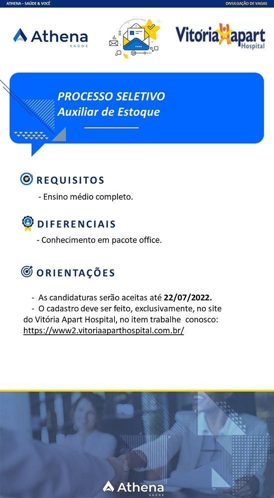 Vitória Apart Hospital contrata Auxiliar de Estoque