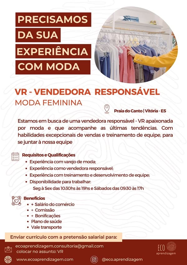 VAGA DE VENDEDORA RESPONSÁVEL