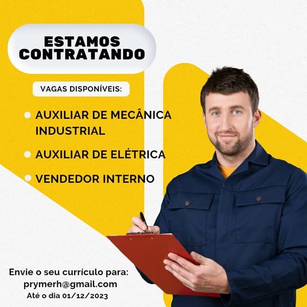 Vendedor, Auxiliar de Manutenção Industrial e Auxiliar de Elétrica.