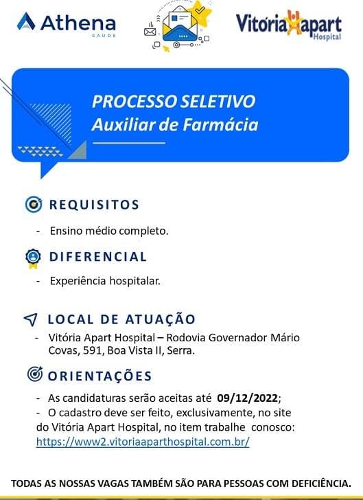 Apart Hospital contrata Auxiliar de Farmácia