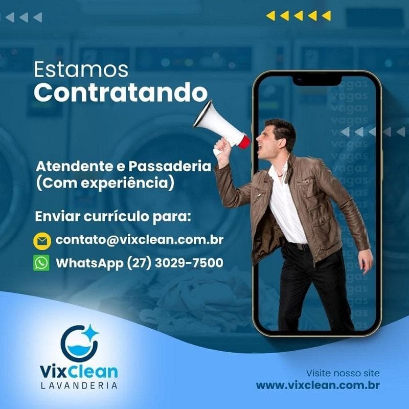 VixClean contrata Atendente e Passadeira