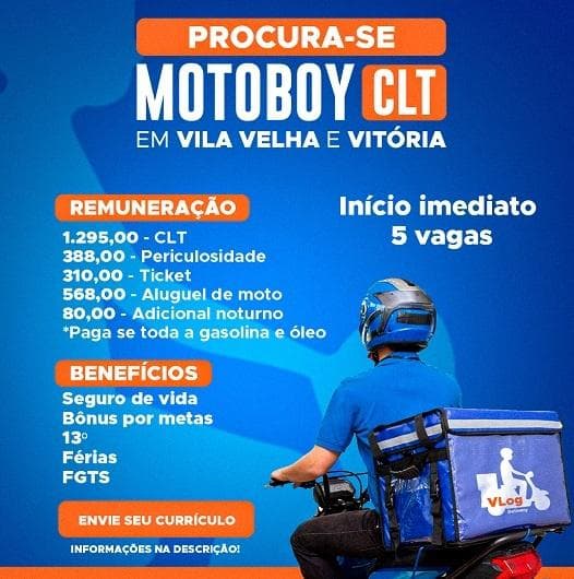 VAGAS PARA MOTOBOY CLT