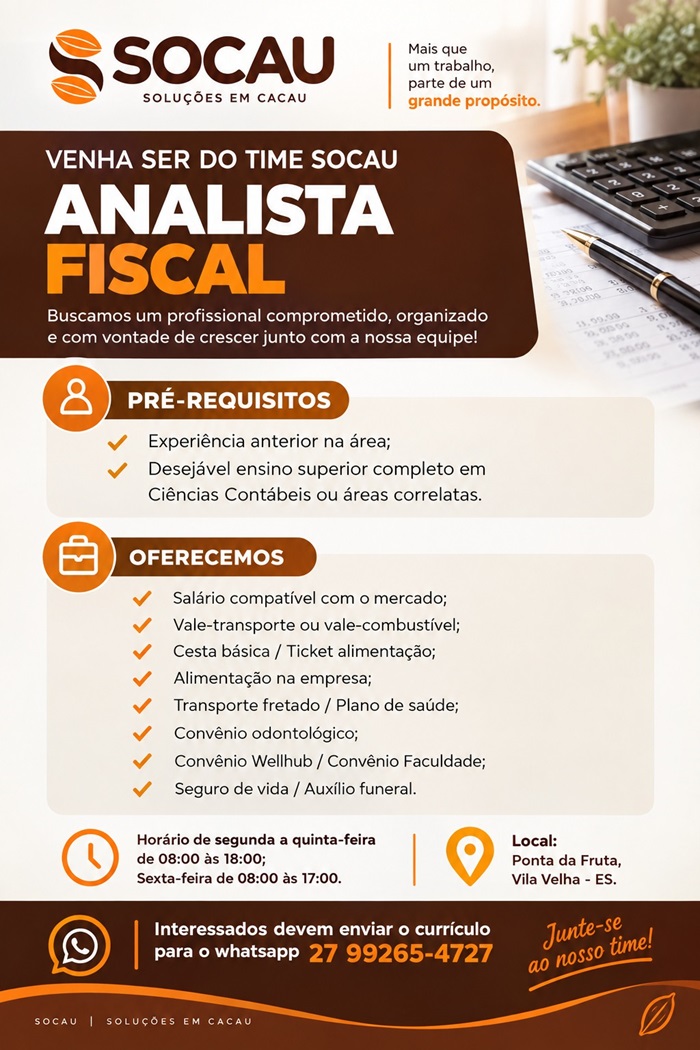 Socau contrata Analista Fiscal