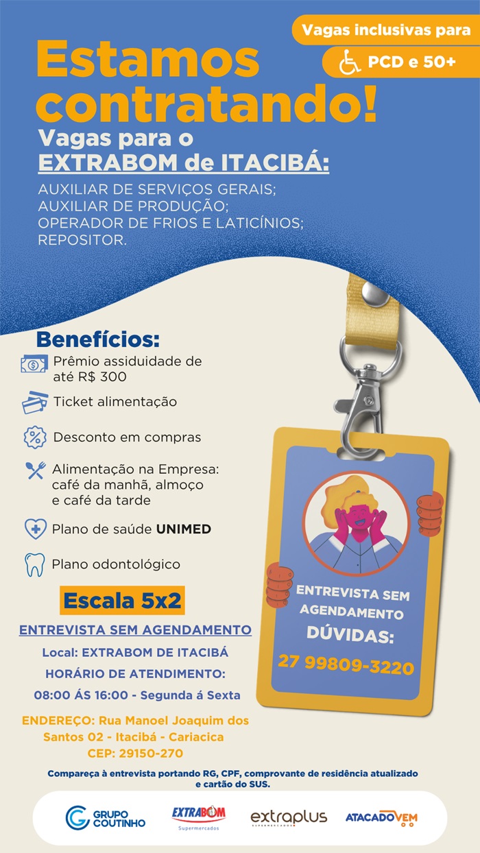 Vagas para o EXTRABOM de ITACIBÁ