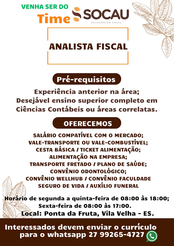 Socau contrata Analista Fiscal