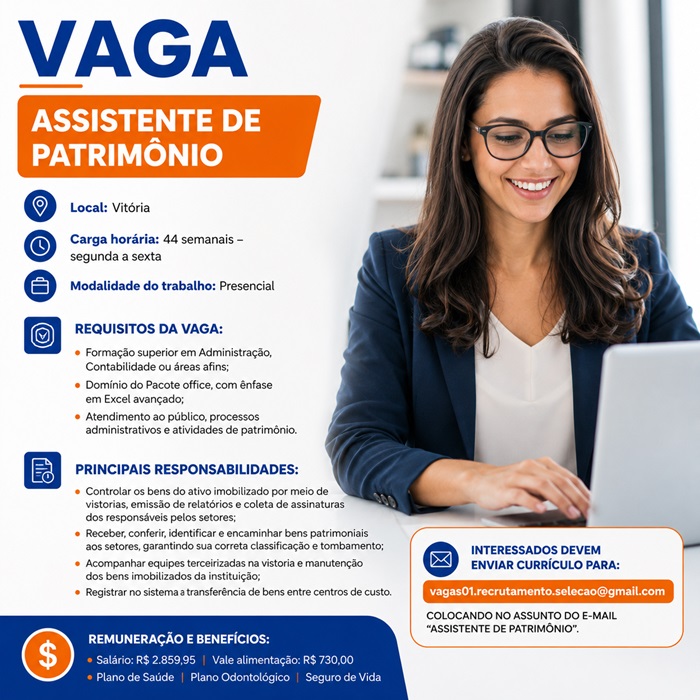 Vaga para Assistente de Patrimônio