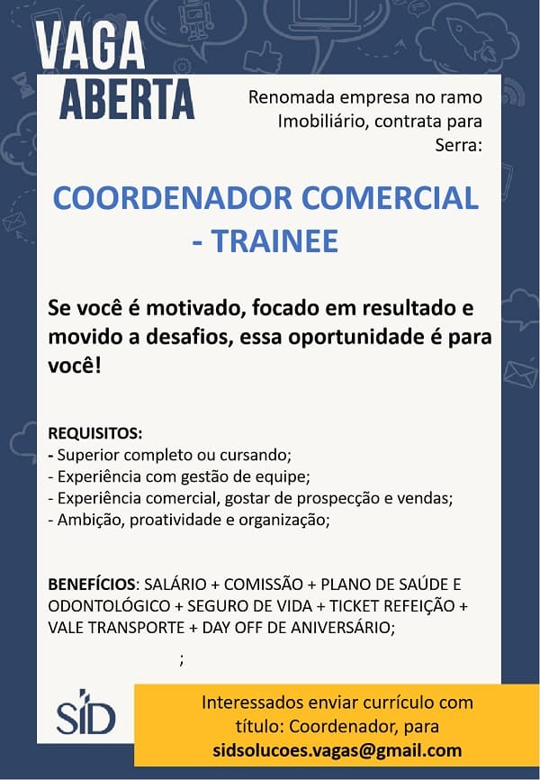 COORDENADOR COMERCIAL TRAINEE