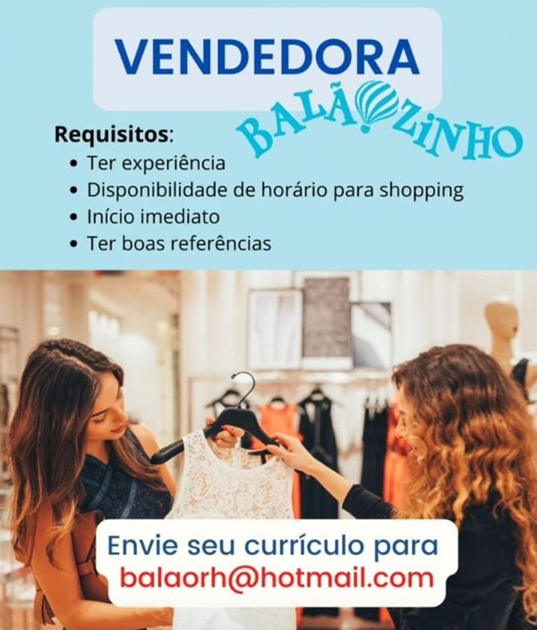 BALÃOZINHO CONTRATA VENDEDORA