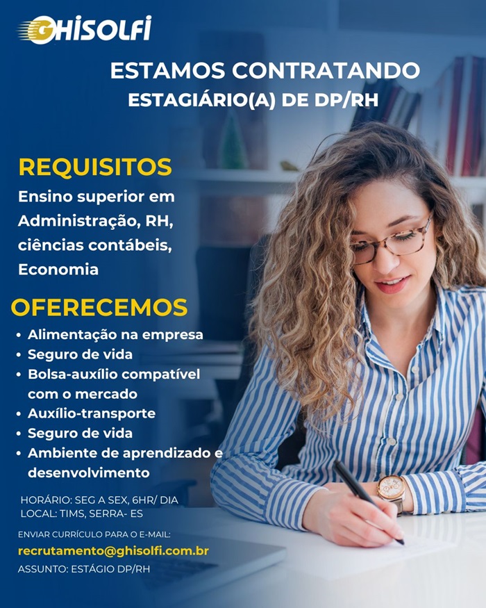 VAGA DE ESTAGIÁRIO DE DP/RH