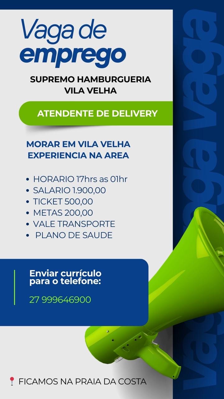Supremo Hamburgueria contrata Atendente de Delivery.