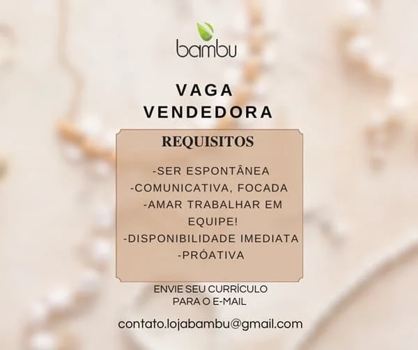 VAGA DE CONSULTOR(A) DE VENDAS / VENDEDORA