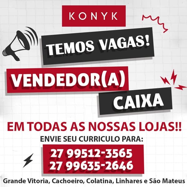 KONYK CONTRATA OPERADORES DE CAIXA E VENDEDORES