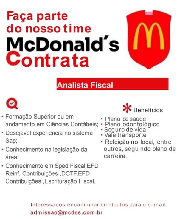 MCDONALD'S CONTRATA ANALISTA FISCAL