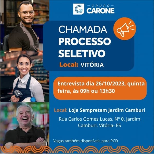 GRUPO CARONE REALIZA PROCESSO SELETIVO SEM AGENDAMENTO