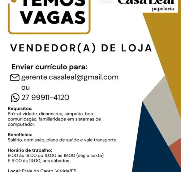 VAGA DE VENDEDOR(A) PARA PAPELARIA