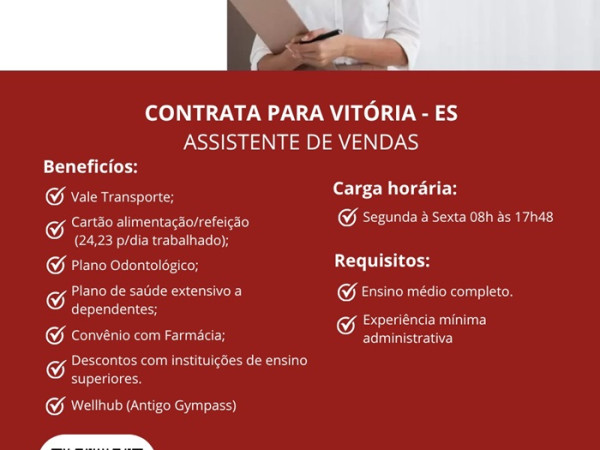 GRUPO PODIUM CONTRATA ASSISTENTE DE VENDAS (VITÓRIA)