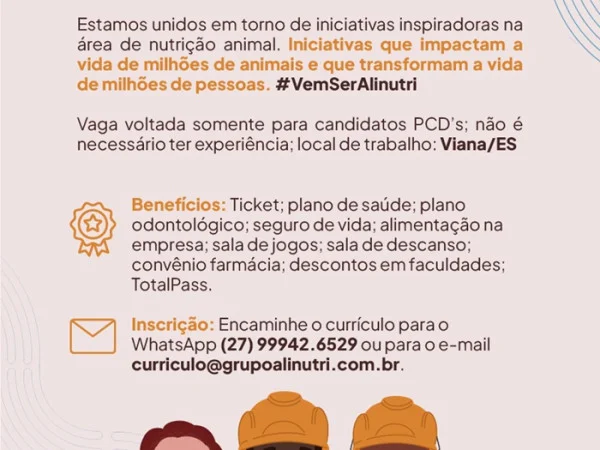 Grupo Alinutri abre Vagas para PCD (Diversas Áreas)