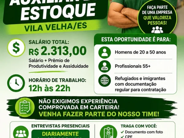 Vaga para Auxiliar de Estoque
