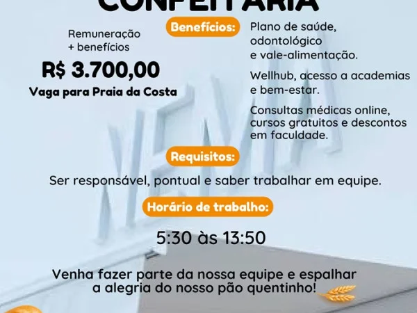 VAGA DE EMPREGO - CONFEITARIA