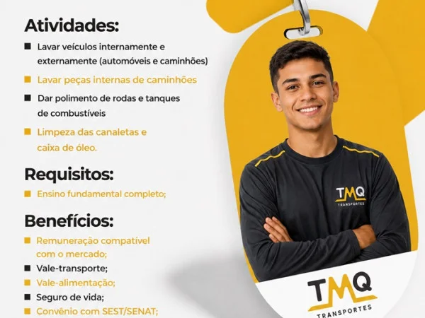 TMQ Transportes contrata Lavador
