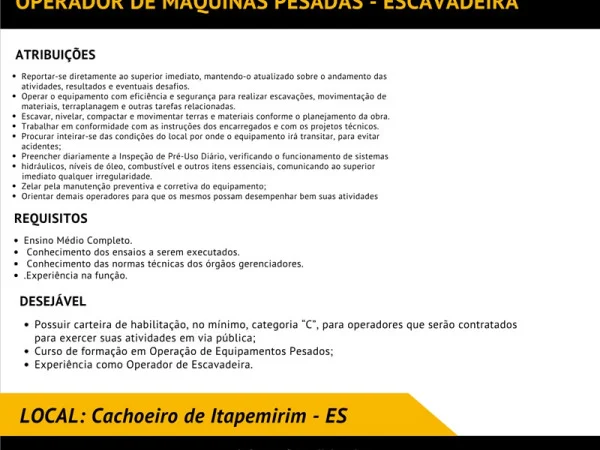 Grupo A. Madeira contrata Operador de Máquinas Pesadas - Escavadeira