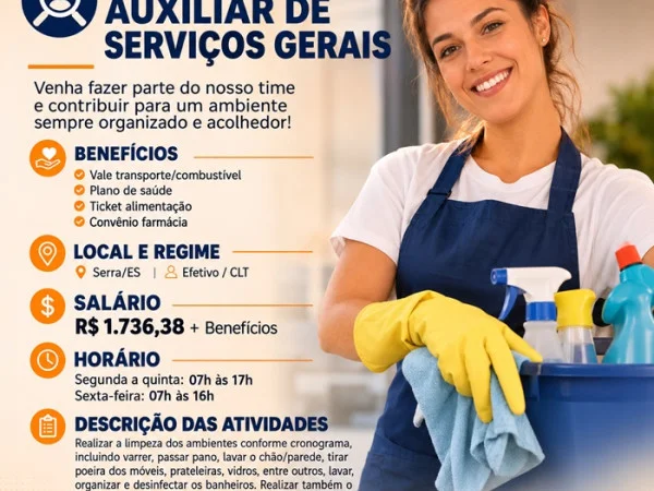EMCS Indústria contrata Auxiliar de Serviços Gerais