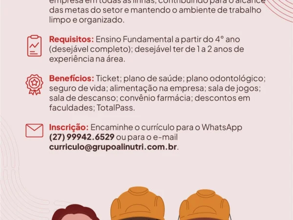 Alinutri contrata Auxiliar de Operação de Produção