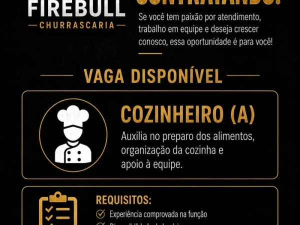 Firebull Steakhouse contrata Cozinheiro (a)