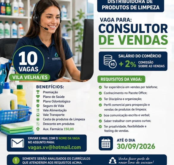 Distribuidora contrata Consultor de Vendas