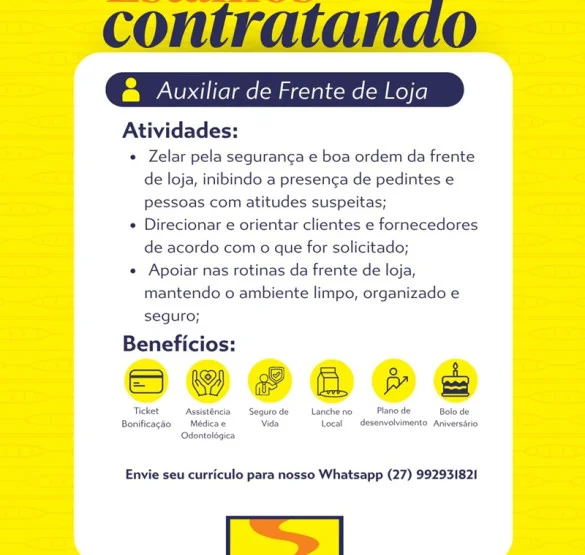 Padaria Monte Libano contrata Auxiliar de Frente de Loja