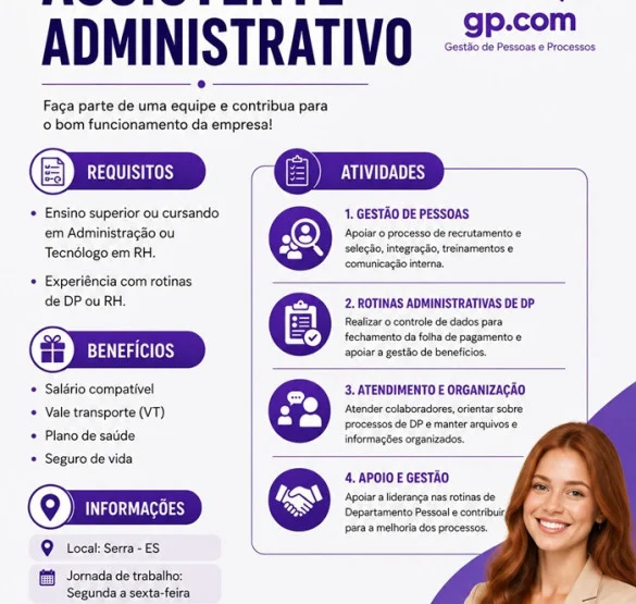 Vaga para Assistente Administrativo