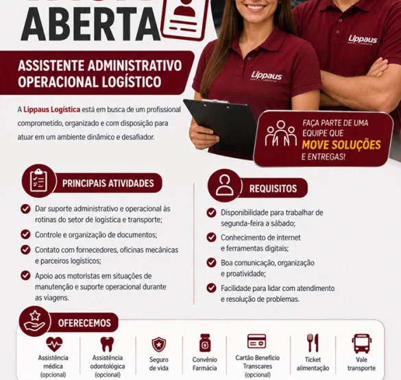 Lippaus Logística contrata Assistente Administrativo Operacional Logístico