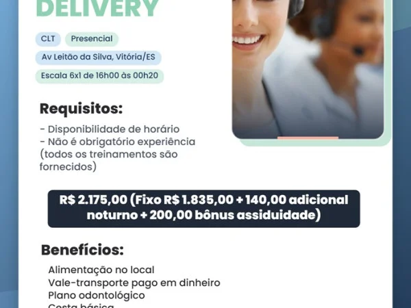 Vaga para Atendente de Delivery