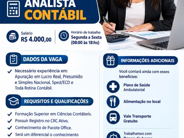 Escritório no Centro de Vila Velha contrata Analista Contábil