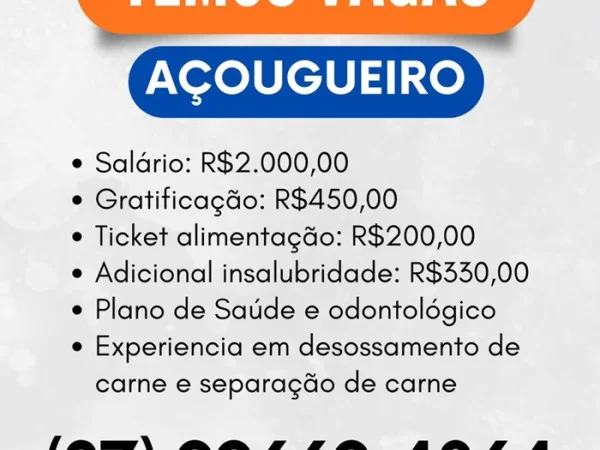 LIMOEIRO SUPERMERCADO CONTRATA AÇOUGUEIRO