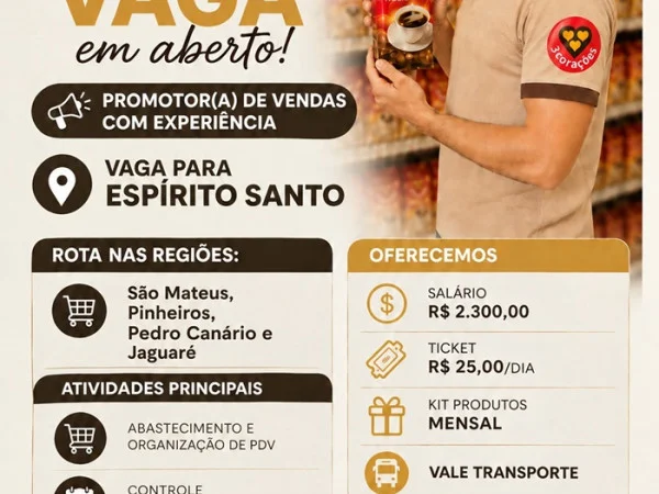  3 Corações contrata Promotor(a) de Vendas – Região de São Mateus 