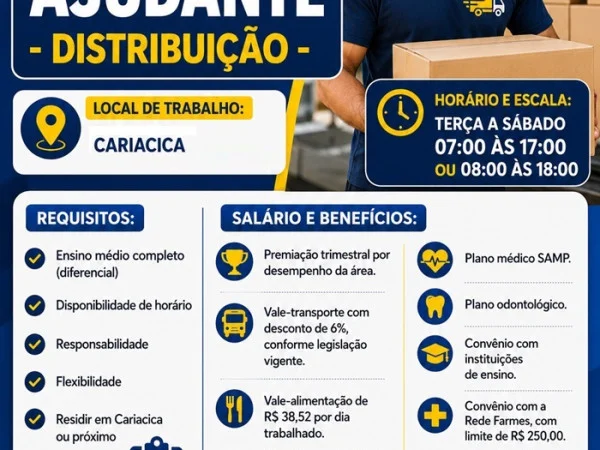 VAGA PARA AJUDANTE - DISTRIBUIÇÃO