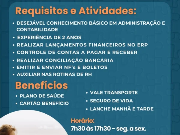 Vaga para Auxiliar Administrativo Financeiro
