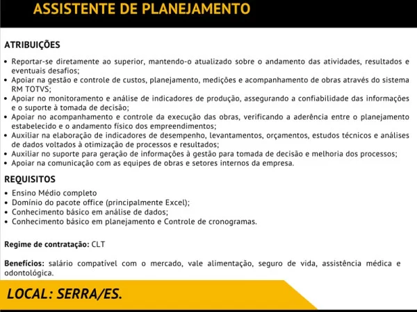 Grupo A. Madeira contrata Assistente de Planejamento
