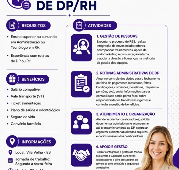 VAGA DE ASSISTENTE DE DP/RH