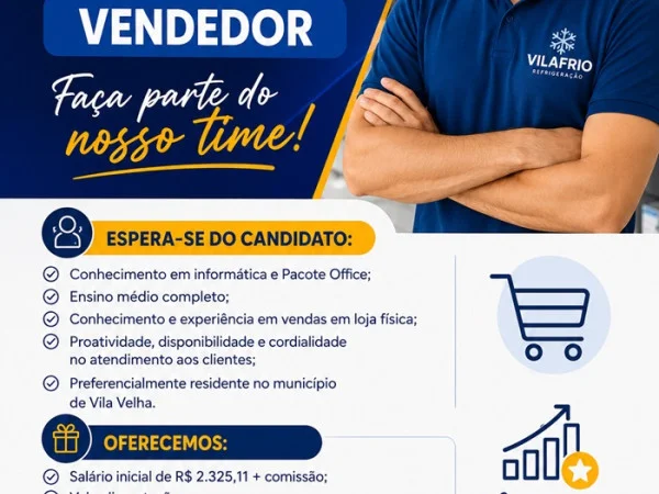Vila Frio contrata Vendedor