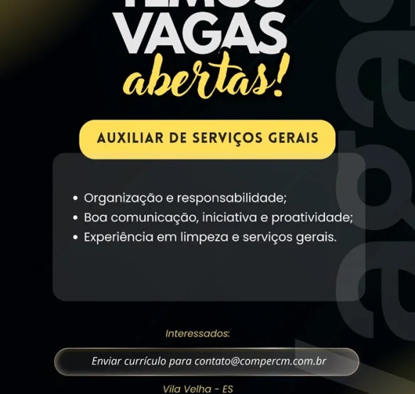 Vaga para Auxiliar de Serviços Gerais