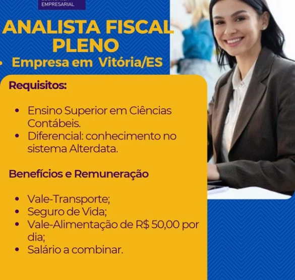 Vaga para Analista Fiscal Pleno