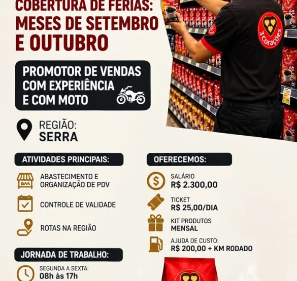 Vaga para Promotor de Vendas com Experiência e com Moto