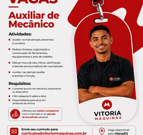 Vitória Máquinas contrata Auxiliar de Mecanico
