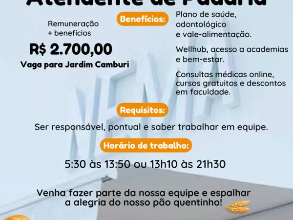 Vaga para Atendente de Padaria | Jardim Camburi