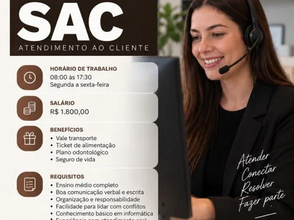 02 VAGAS -  SAC / ATENDIMENTO AO CLIENTE