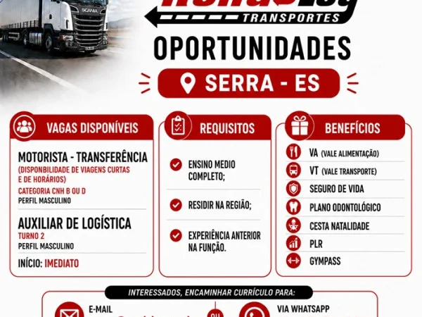 RondoLog Transportes contrata Motorista e Auxiliar de Logística
