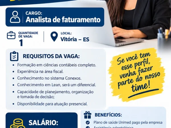 Vaga para Analista de faturamento